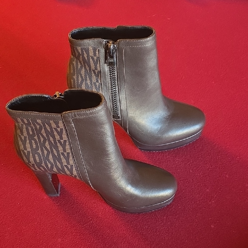 DKNY Dark Brown Liana Ankle Booties with Logo Detail